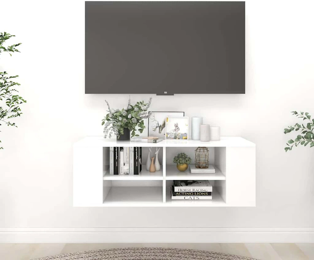TV staliukas Sieninė TV spintelė, balta, 102x35x35cm, apdirbta mediena