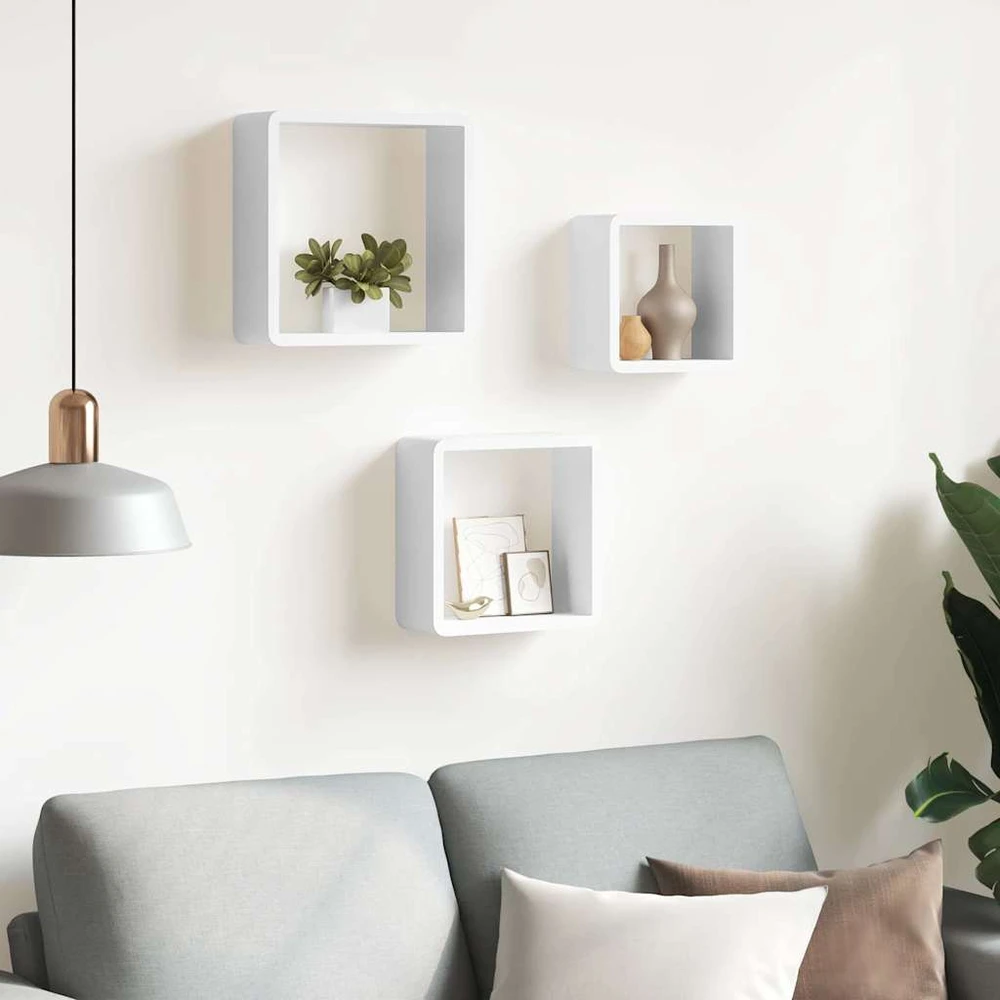 Sieninės lentynos, 3vnt., baltos spalvos, MDF, kubo formos