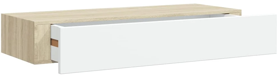 Sieninės stalčių lentynos, 2 vnt., ąžuolo ir baltos spalvos, 60x23,5x10cm, MDF