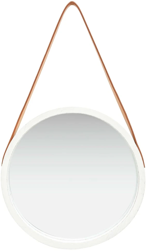 Sieninis veidrodis su dirželiu, baltos spalvos, 40cm