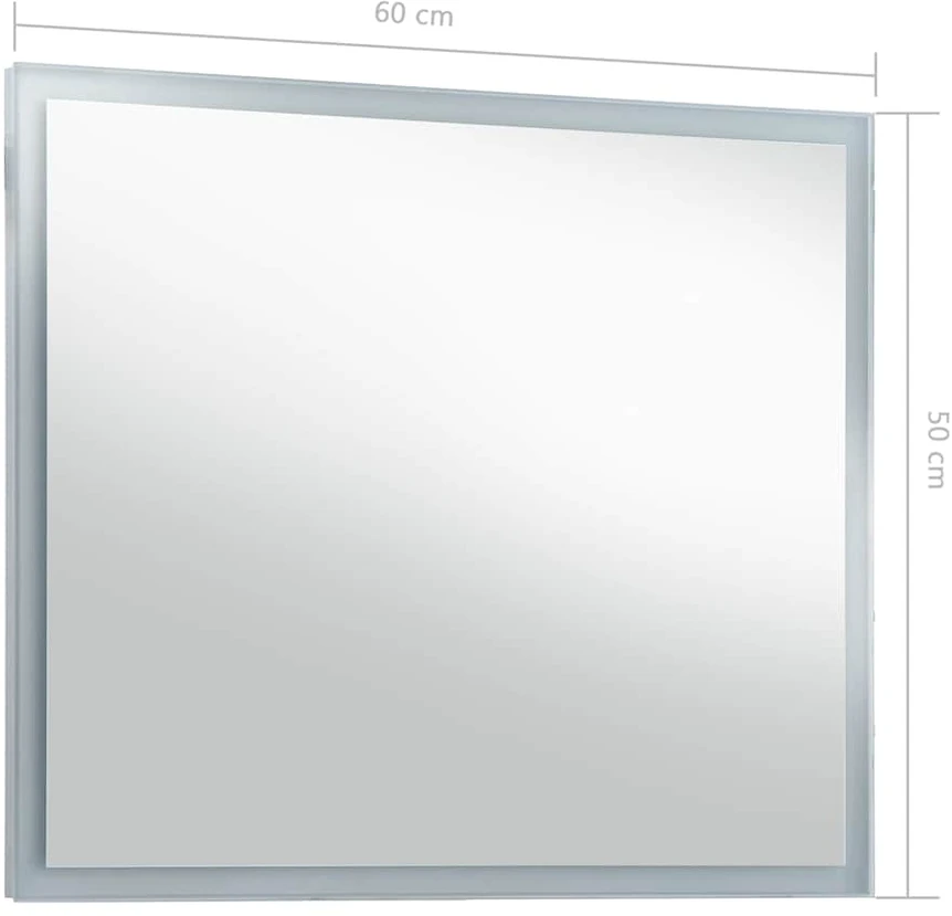 Sieninis vonios kambario veidrodis su LED, 60x50cm