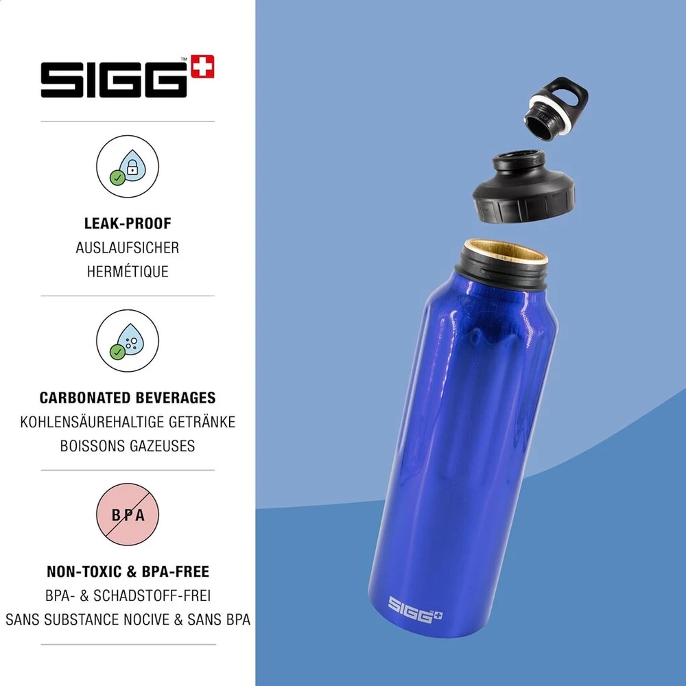 Gertuvė Sigg aliumininis vandens butelis, sportinis butelis wmb traveller, neutralaus klimato sertifikatas, gazuoti gėrimai, nepralaidus, lengvas, be bpa, lauko, sporto ir fitneso, 0,6 l / 1 l / 1,5 l