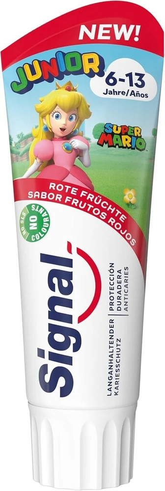Signal Junior dantų pasta 6-13 metų raudonų vaisių pieninių dantų pasta 75ml, 1 pakuotė