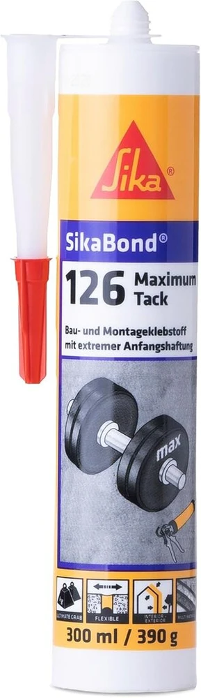 Sika montavimo klijai - Sikabond 126 Maximum Tack Baltas - stiprus pradinis sukibimas - tinka metalams ir statybinėms medžiagoms - be tirpiklių - 300 ml