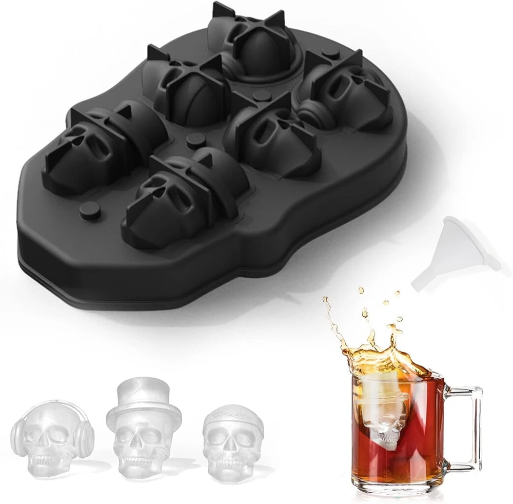 Silikoninė formelė 3d kaukolės formos ledo kubeliams