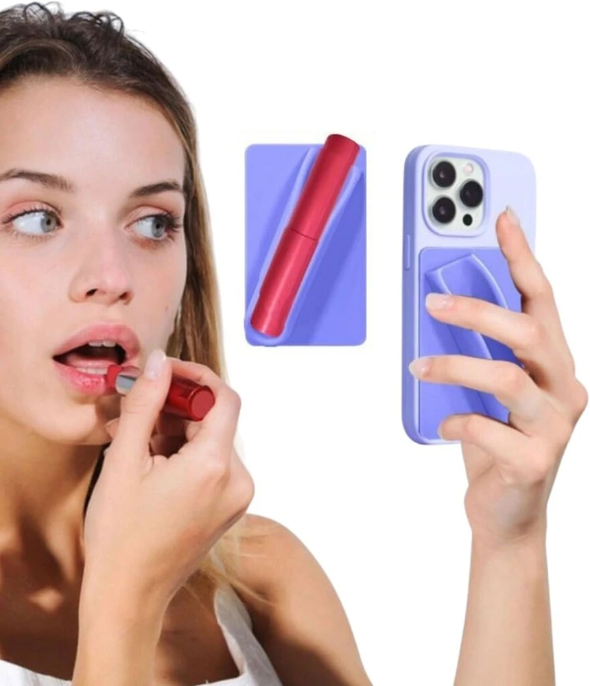 Silikoninis dėklas su lūpų dažų laikikliu telefonui, violetinis