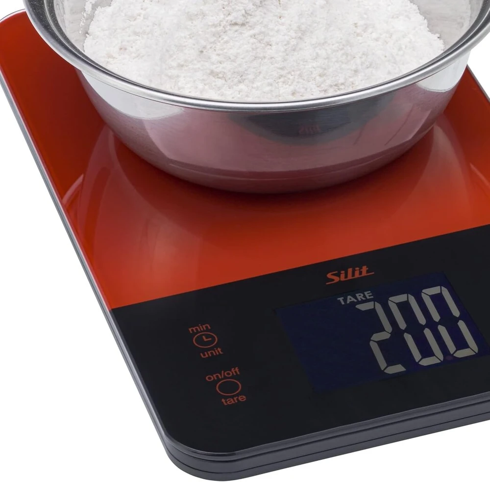 Silit Skaitmeninės virtuvinės svarstyklės su taros funkcija iki 5kg, buitinės svarstyklės su jutikliniu ekranu, skaitmeninės virtuvinės svarstyklės, didelis svėrimo paviršius, trumpalaikė funkcija