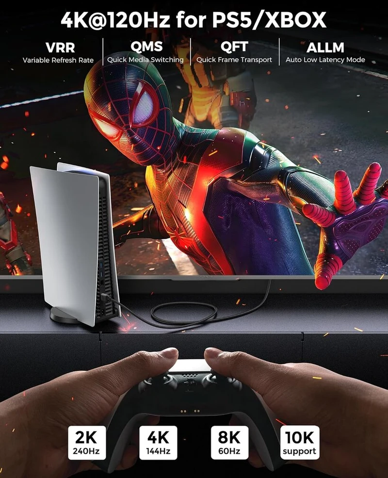 Silkland 10k 8k Hdmi 2.1 kabelis 5 m, sertifikuotas Hdmi® kabelis 48 Gbps, Ps5 Hdmi kabelis 4k @ 120hz 2k @ 240hz, Earc, Dts:x, Dolby Atmos, Hdr10, Hdcp2.3, skirtas Ps5/hdtv/blu-ray/projektoriui/garso juostai/nešiojamam kompiuteriui/switch
