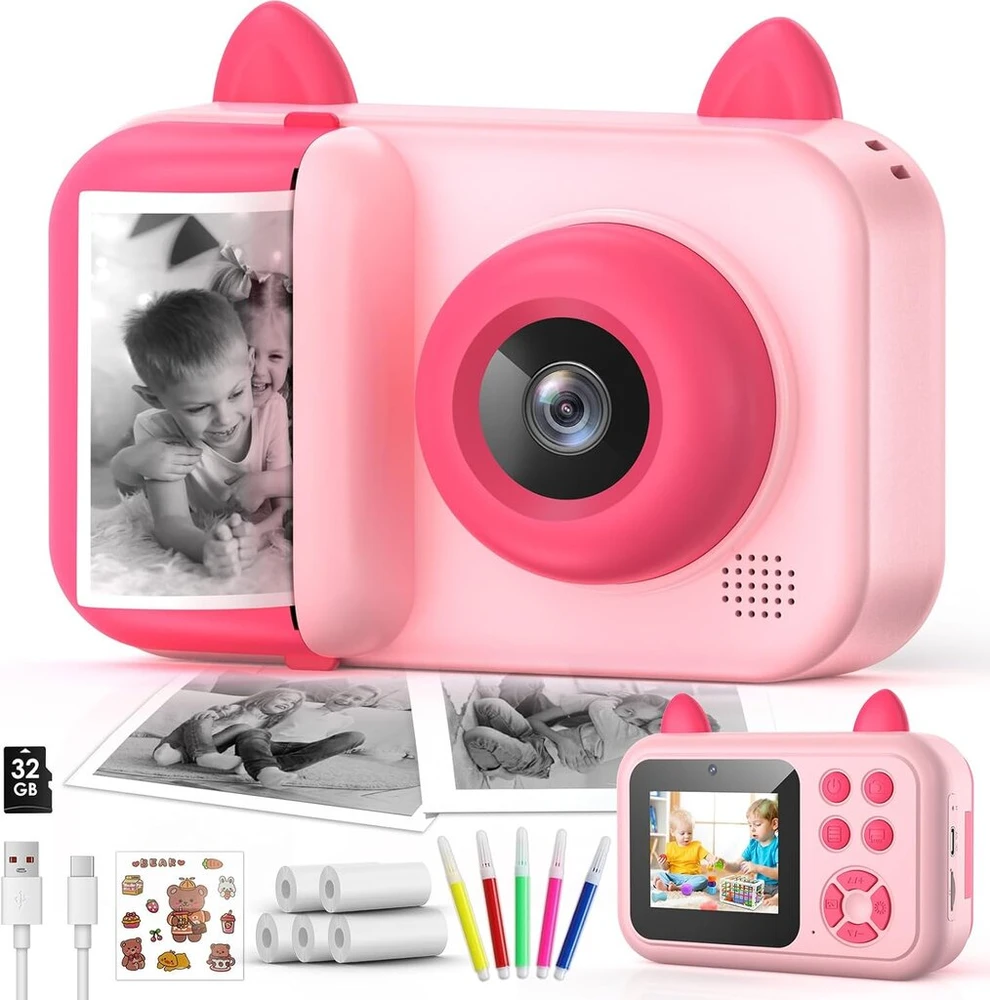 Singhere momentinis fotoaparatas vaikams, 1080p vaikų fotoaparatas mergaitėms ir berniukams nuo 3 iki 12 metų, skaitmeninis fotoaparatas su 5 spausdinimo popieriaus ritinėliais, 32 gb tf kortele, spalvotais rašikliais, dovana vaikams