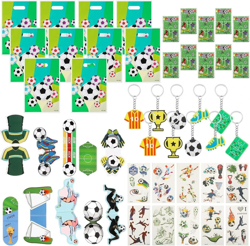 Sinmoe 50 futbolo vakarėlio dovanų rinkinys, įskaitant 10 futbolo vakarėlio maišelių, 10 futbolo raktų pakabukų, 10 futbolo labirinto žaislų, 10 magnetinių skirtukų, 10 tatuiruočių lipdukų berniukams ir mergaitėms