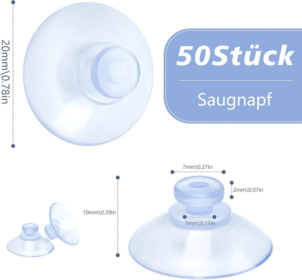 Sinofort 50 vnt. siurbtukų, 20 mm siurbtukai langams, siurbtukai be kabliukų, pvc plastikiniai siurbtukai plytelėms, automobilių dekoravimui, stiklo plokštėms, virtuvei, vonios kambariui