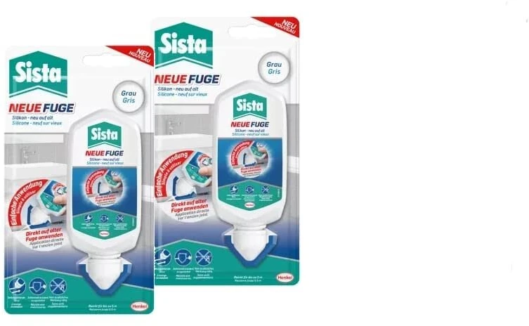 Sista pilkas silikoninis hermetikas, nuo Ihh iki Ahh per kelias minutes, pelėsiams atsparus sanitarinis silikonas virtuvei ir voniai, lengvas siūlių atnaujinimas vienu žingsniu, 2 x 80 ml