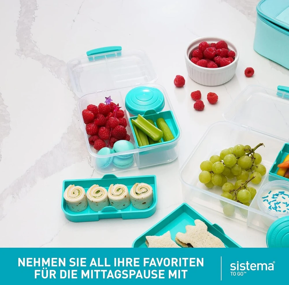 Sistema Bento Box To Go pietų dėžutė su skyreliais, 1.25 L pietų dėžutė su jogurto/vaisių indeliu, vaikams ir suaugusiems, be Bpa, mėtų žalsva [21685-8t], mėtų žalia