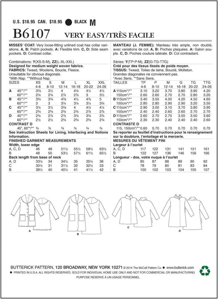 Siuvimo šablonas "butterick" - kelių dydžių