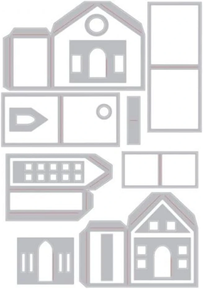 Sizzix 664741 Thinlits Trafaretai Paper Village by Tim Holtz (16 vnt.)