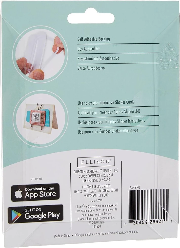Sizzix Making Essential Shaker kupolai užapvalintas kvadratas, 2 1/4" x 1 3/4", 664920, plastikas, įvairiaspalvis, vienas dydis