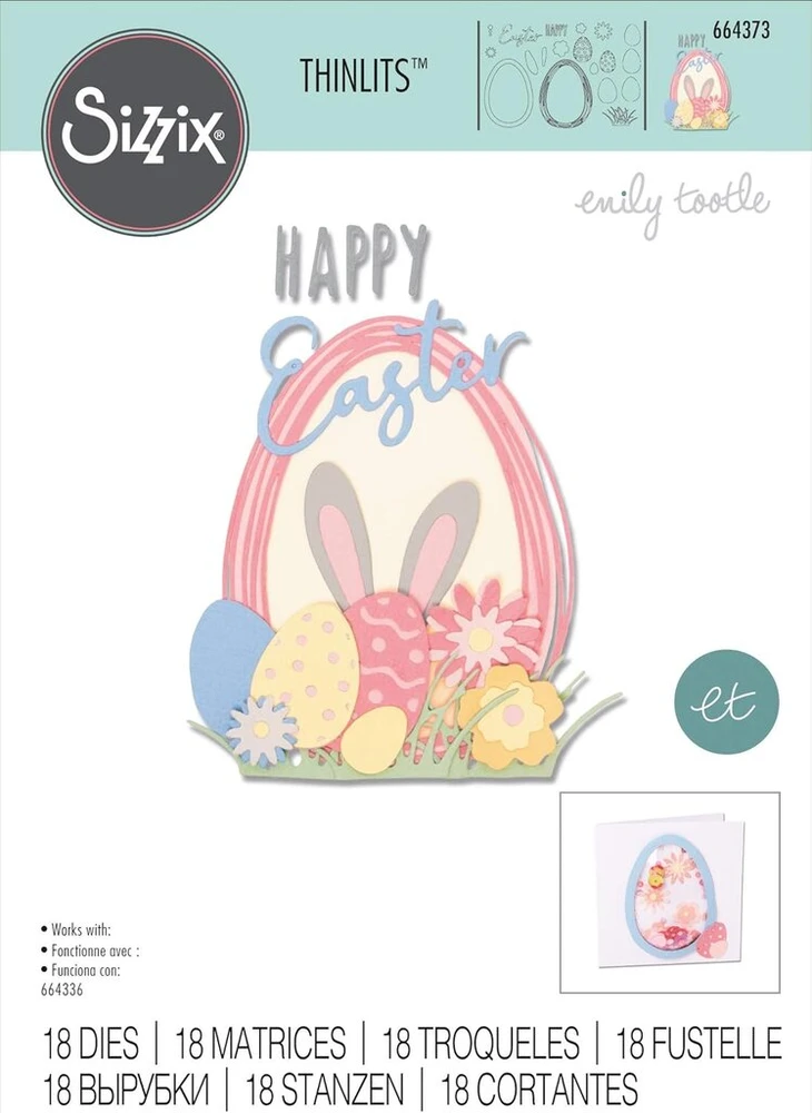 Sizzix Thinlits pjovimo formelės 17pcs 664373 Easter Mood by Emily Tootle, įvairiaspalvis, vienas dydis