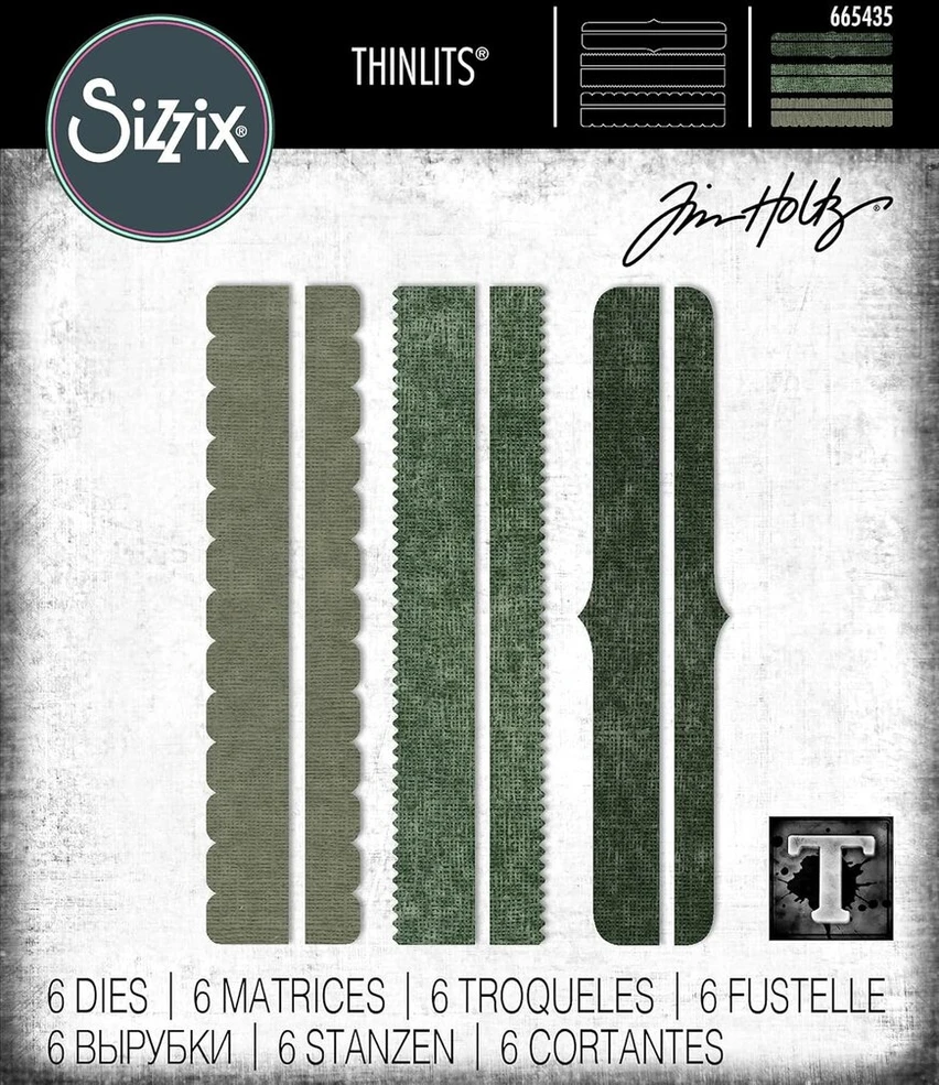 Sizzix Thinlits rinkinys, 6 vnt., dekoratyviniai apvadai, sukūrė Tim Holtz, 665435, įvairiaspalvis, vienas dydis