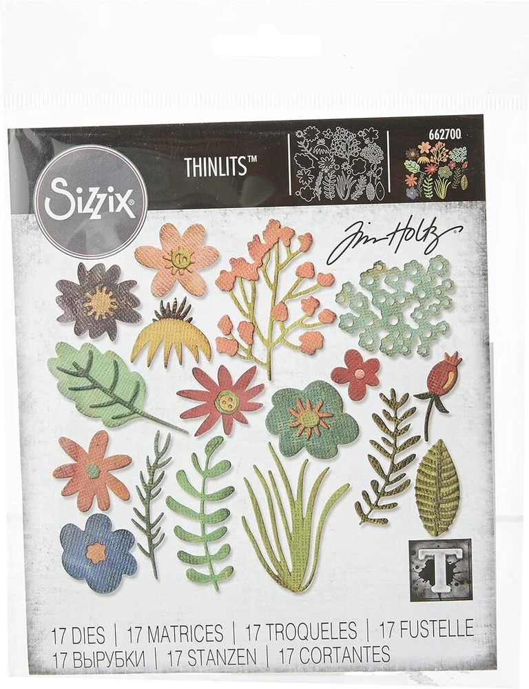 Sizzix Thinlits trafaretų rinkinys 15pk-funky Floral by Tim Holtz, metalas, įvairiaspalvis, 19.1 x 14.4 x 0.4 cm