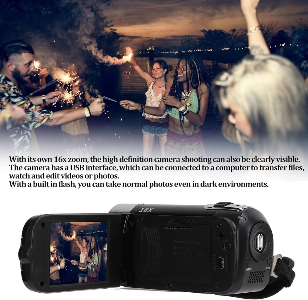 Skaitmeninė vaizdo kamera, delninė Full Hd 1080p 2.7 colių spalvotas ekranas 16mp vaizdo kamera dovanoms (juoda)