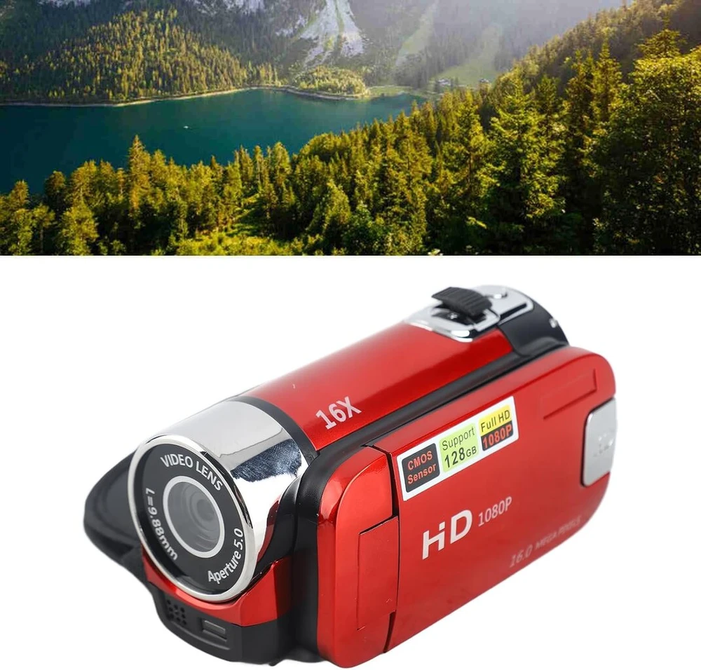 Skaitmeninė vaizdo kamera Full Hd 1080p, 16x priartinimas, raudona