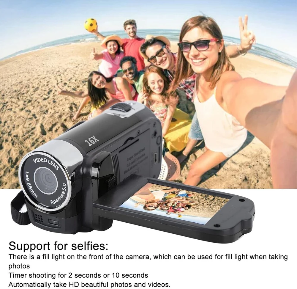 Skaitmeninis fotoaparatas, 2.7" Tft 16mp 16x priartinimas Hd vaizdo tinklaraščio kamera 1020mah vaizdo kamera pradedantiesiems ir vaikams (juodas)