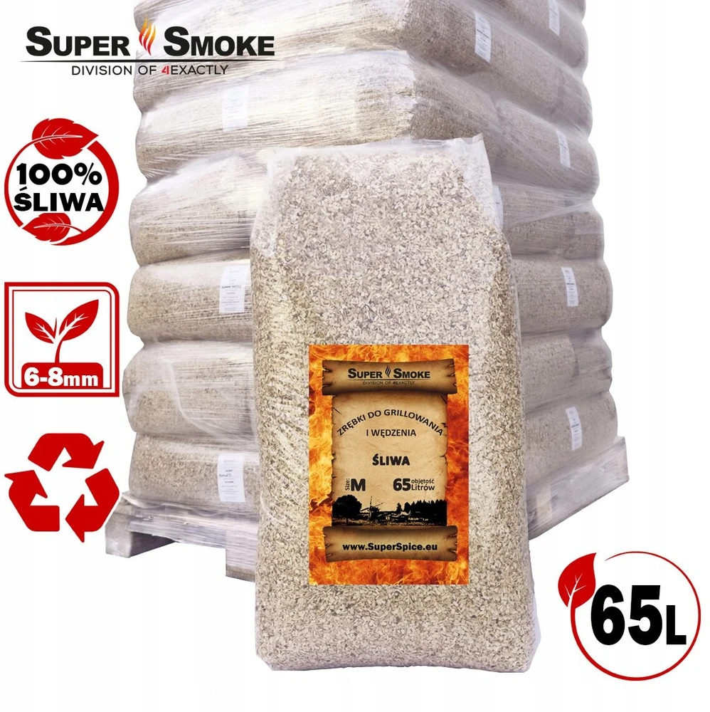 Skiedros rūkymui Supersmoke slyva Kl-08 (6-8mm) Medium 65 litrų