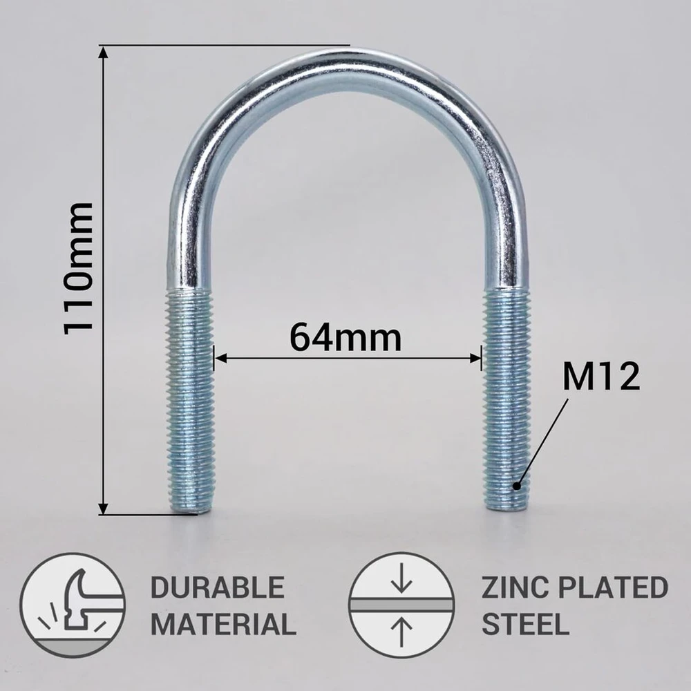 Skir'co (1 vnt.) cinkuotas apvalus u formos varžtas m12 x 64 mm vamzdžių jungties u formos varžtas m12 sriegis vamzdžiams
