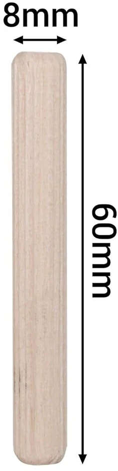 Skir'co (150 vnt.) mediniai kaiščiai 8x60mm grioveliais, mediniai kaiščiai baldams, grioveliais