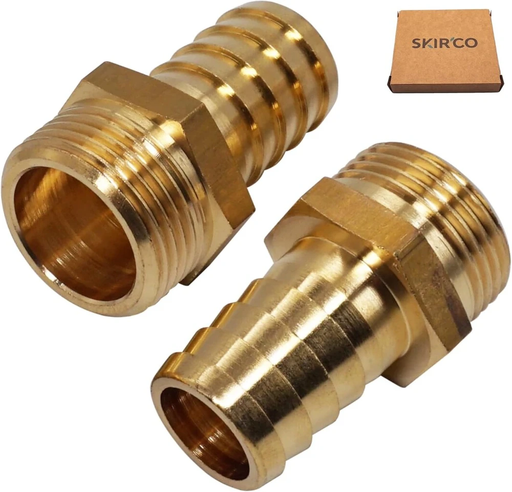 Skir'co (2 vnt.) žalvarinė jungtis su sriegiu ir spygliu 3/4 colio x 20 mm, žarnos adapteris su spygliu, žarnos jungtis, bsp sriegis