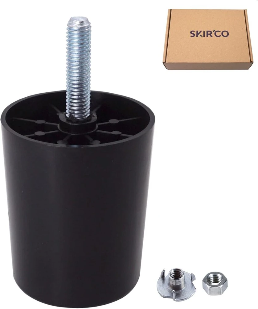 Fotelis Skir'co (4 vnt.) juodos plastikinės baldų kojos, aukštis 60 mm, apvalus skersmuo 50 mm, baldų kojelės su M8 varžtais, sofos kojų veržlės įtrauktos (4)