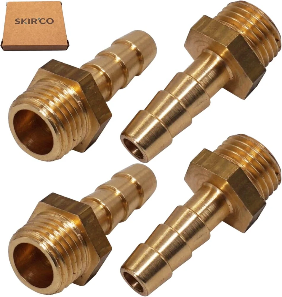 Skir'co (4 vnt.) žalvarinė jungtis su sriegiu ir spygliu 1/4 colio x 8 mm, žarnos adapteris, žarnos jungtis, Bsp sriegis