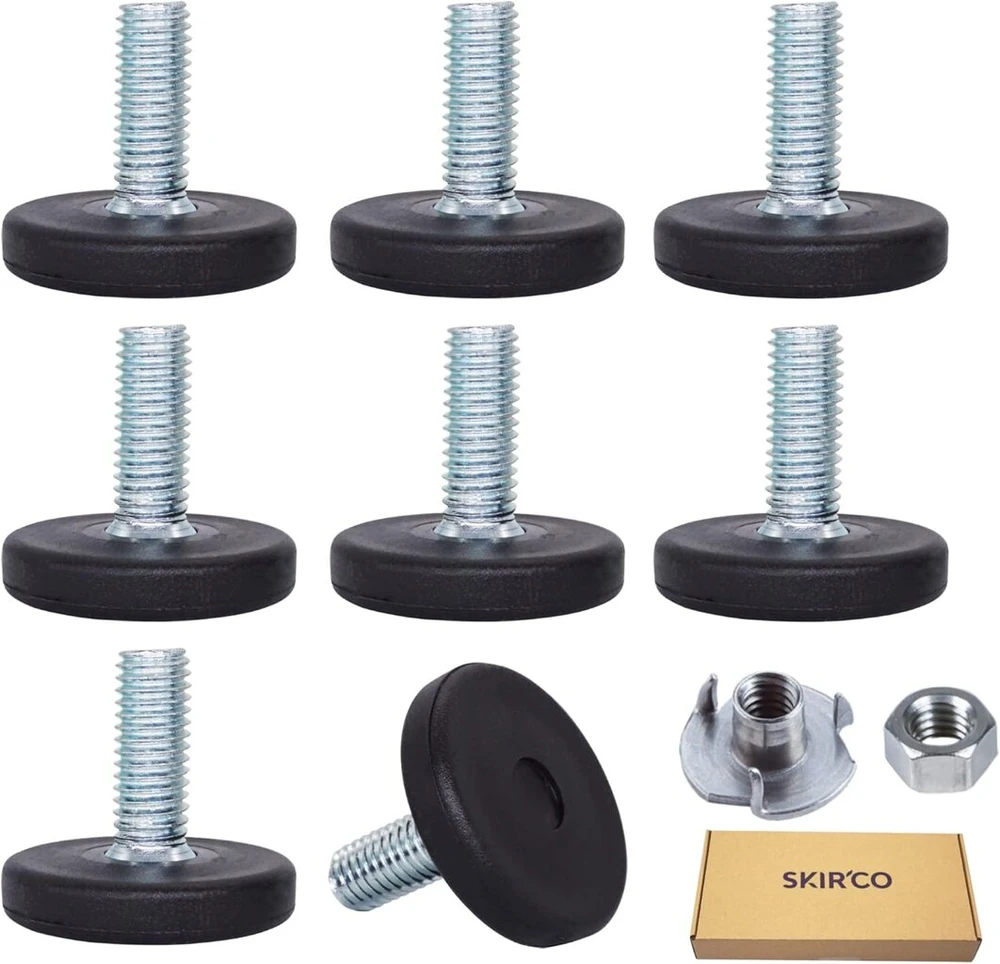 Skir'co 8 dalių baldų išlyginimo kojelės M8 x 20 mm reguliuojamos apvalios metalinės kojelės su M8 sriegiu (su veržlėmis)