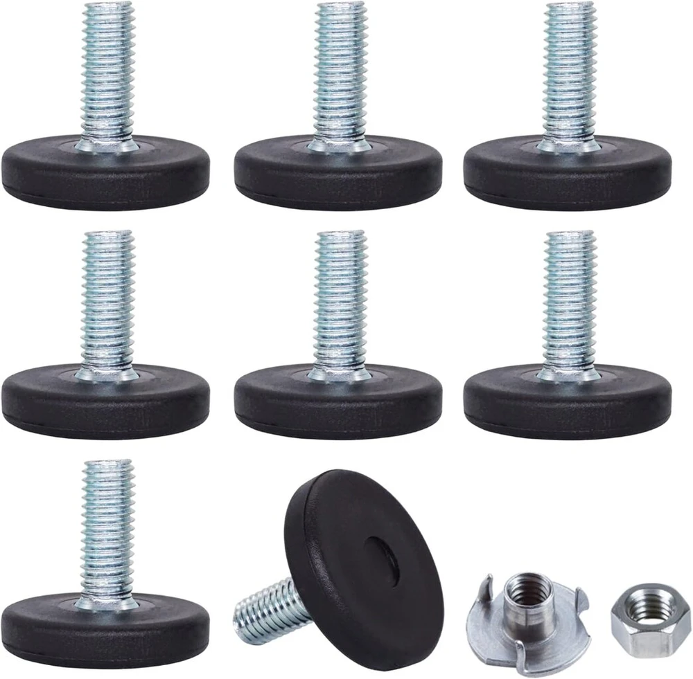 Skir'co 8 dalių baldų išlyginimo kojelės M8 x 20 mm reguliuojamos apvalios metalinės kojelės su M8 sriegiu (su veržlėmis)