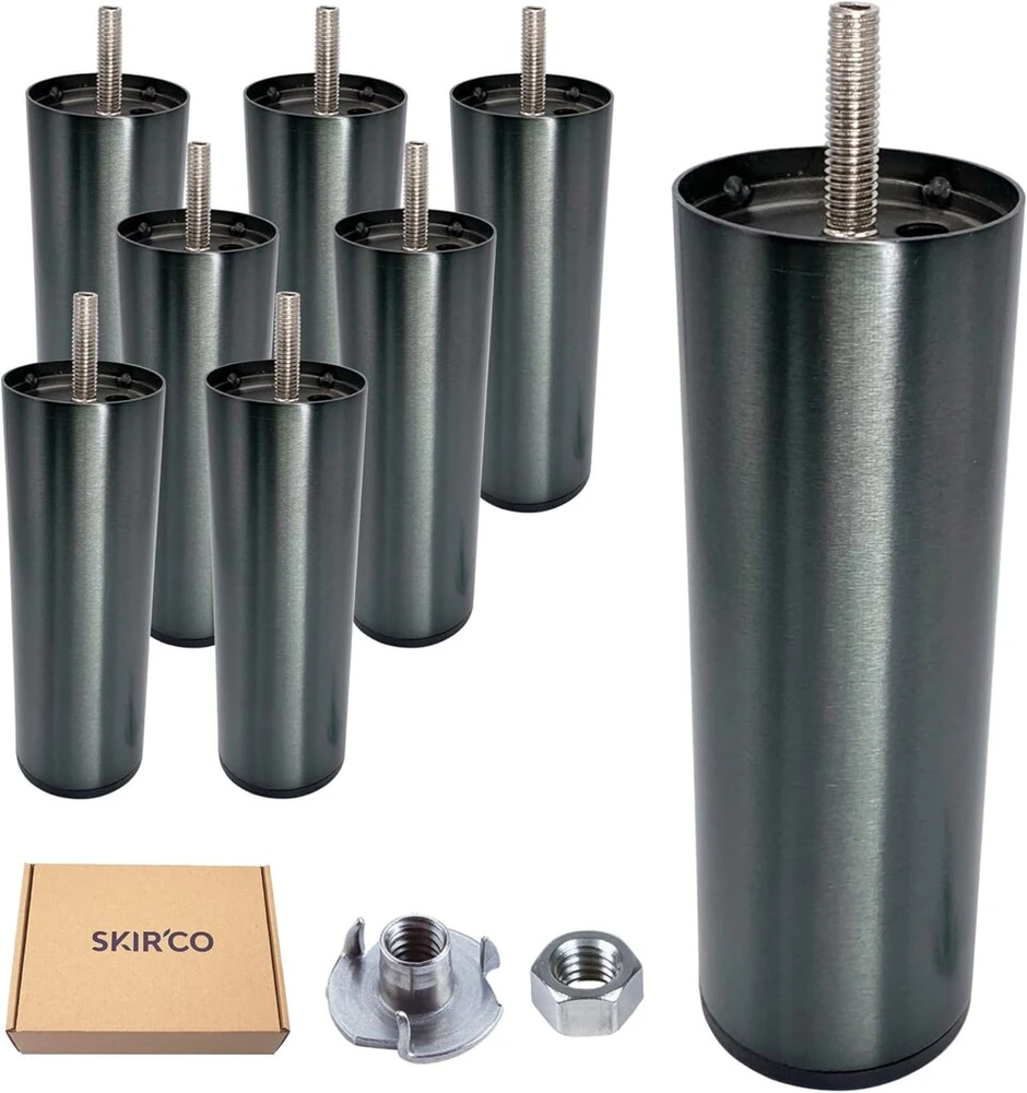 Fotelis Skir'co baldų kojelės, 8 vnt., 150 mm aukščio, tamsaus chromo, 15 cm, metalinės kojelės, m8 spintelių kojelės, apvalios sofos kojelės, su veržlėmis