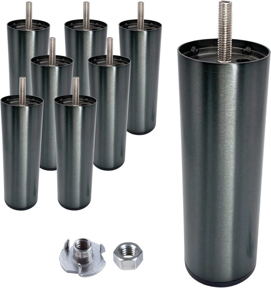 Fotelis Skir'co baldų kojelės, 8 vnt., 150 mm aukščio, tamsaus chromo, 15 cm, metalinės kojelės, m8 spintelių kojelės, apvalios sofos kojelės, su veržlėmis