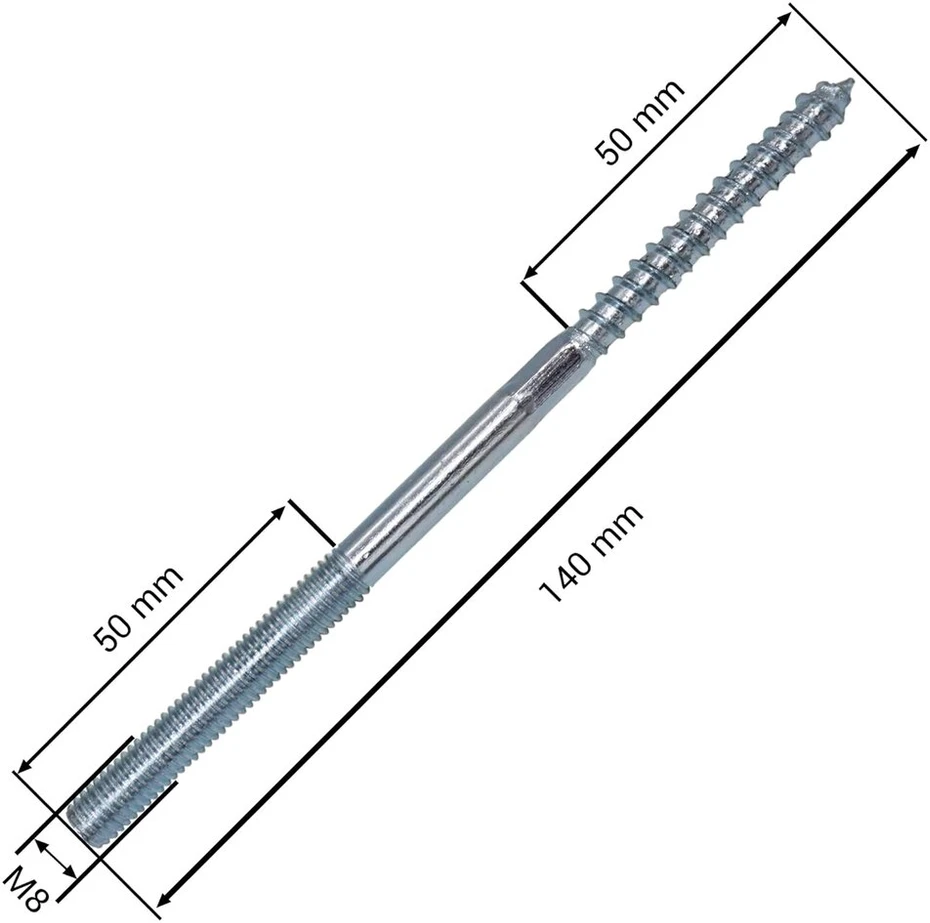 Skir'co paketas, 10 vnt. pakabinamų varžtų m8 x 140 mm, dvigubo sriegio kaištiniai varžtai, dvigubos galvutės varžtai