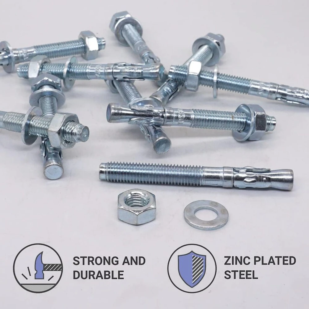 Skir'co Pleištinė inkaras M10 x 90 mm, metaliniai kaiščiai, varžto inkaras, mūro tvirtinimo elementas, betono plėtimosi inkaras (6 vnt.)