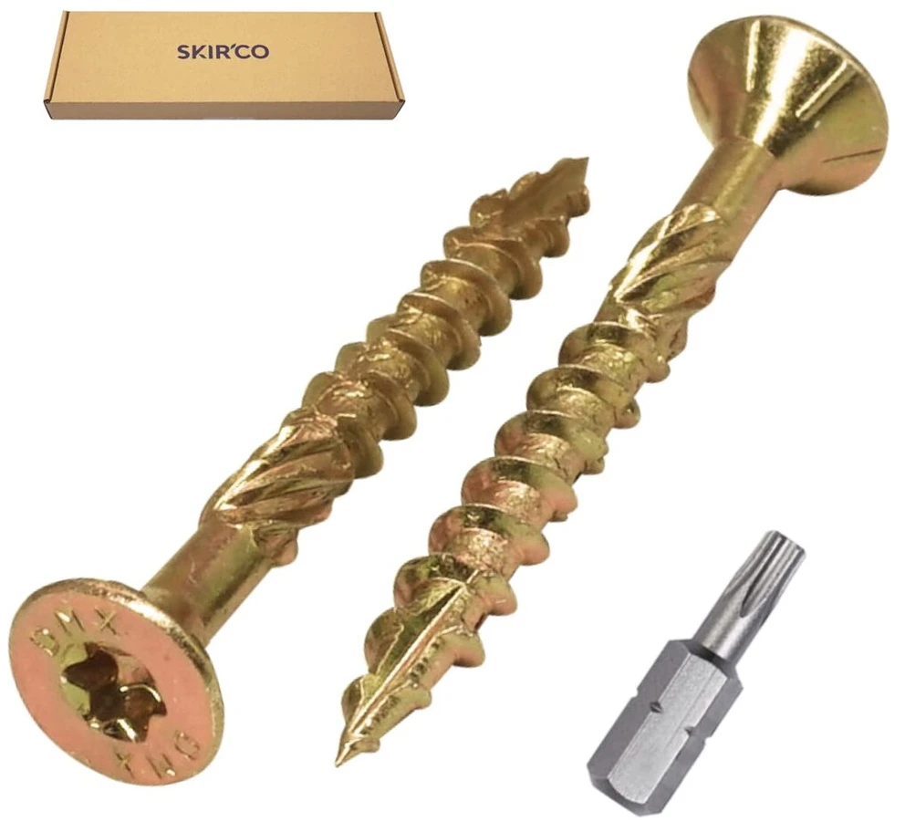Skir'co universalūs plieniniai galvanizuoti 4,5 x 45 mm geltoni medvaržčiai su įleidžiama galvute Torx, Type 17, skirti medžio drožlių plokštėms, 250 vnt.