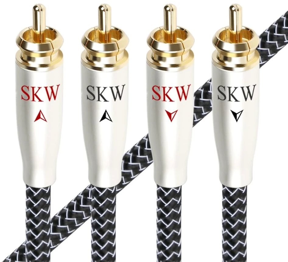 Skw aukštos klasės rca audio kabelis, variniai ir sidabriniai vytos vielos, 2 x rca į 2 x rca kabelis, suderinamas su cd, stiprintuvu, dekoderiu - 1.5 m