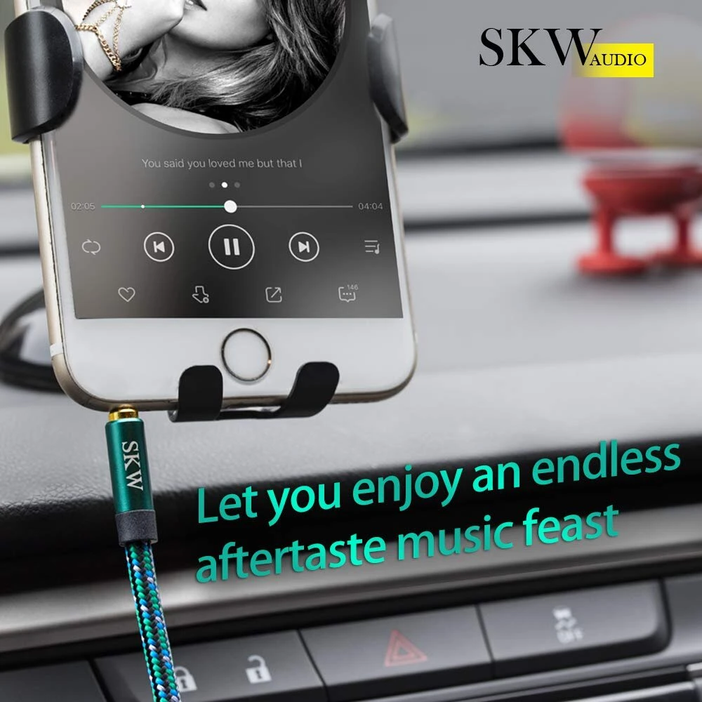 Skw aux kabelis 3.5 mm audio kabelis (hi-fi garsas), 3.5 mm jack kištukas į 3.5 mm jack kištuką, audio jack kabelis, ausinių kabelis (2 m, žalias)