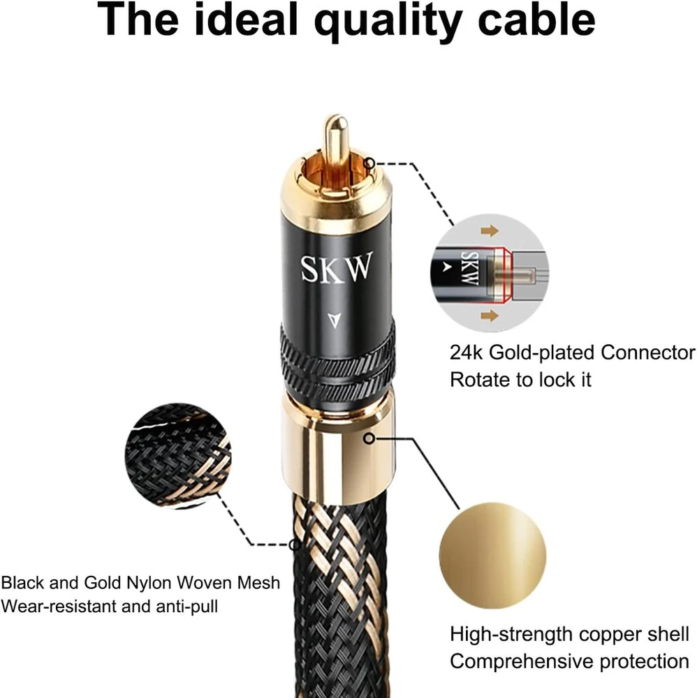 Skw upgrade rca audio kabelis 2 x rca į 2 x rca male su savaime užsirakinančiu kištuku, rca kabelis suderinamas su cd, stiprintuvu, dekoderiu - 1 m