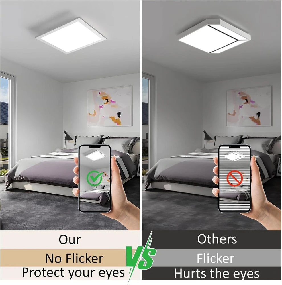 Slevoo pritemdomas led lubinis šviestuvas Flat, 20 W modernus lubinis šviestuvas su nuotoliniu valdymu, spalvos temperatūra 2700 K - 6500 K reguliuojama panelė virtuvei, svetainei, miegamajam, prieškambariui, 30 x 30 cm