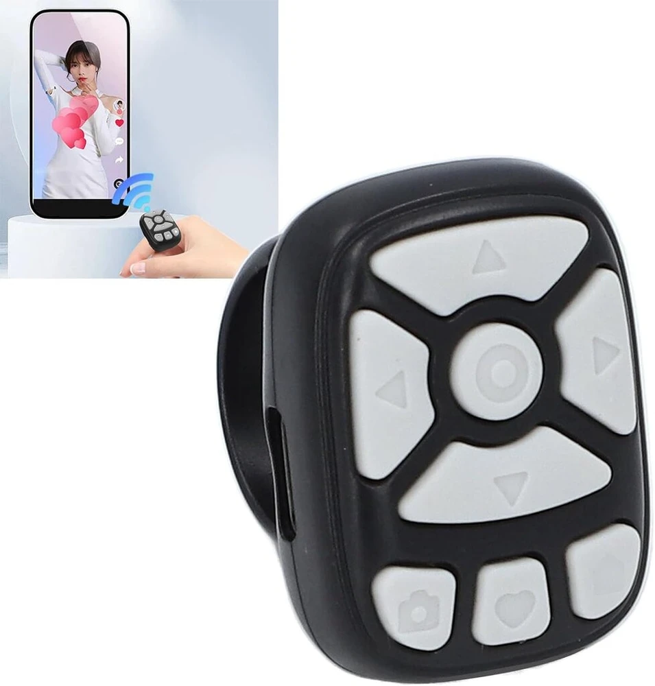 Slinkties žiedas, skirtas tiktok, bluetooth puslapių vartytuvas, nuotolinio paspaudimo valdiklis, skirtas el. knygoms, belaidis kameros vaizdo įrašymas, nuotolinio užrakto atleidimas, skirtas android telefonams, planšetiniams kompiuteriams (juodas)