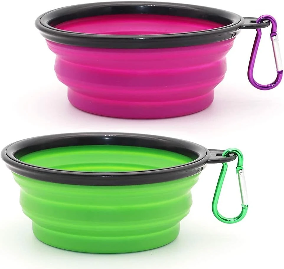 Slson 2 vnt. sulankstomų dubenėlių rinkinys šunims ir katėms (350 ml, violetinis ir žalias)