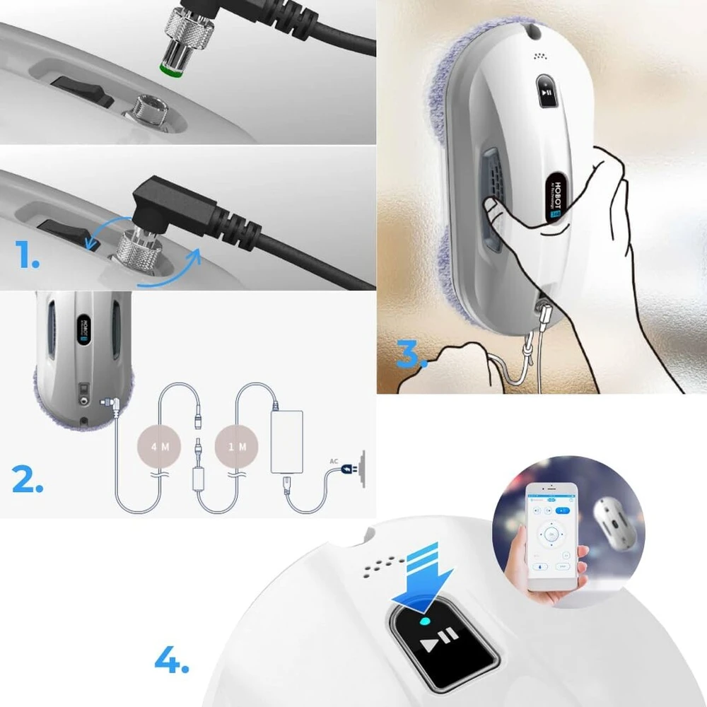 Smartbot Hobot-368 langų valymo robotas elektrinis langų valiklis su 12 mikropluošto šluosčių navigacijos ir apsaugos nuo kritimo sistema su programėle