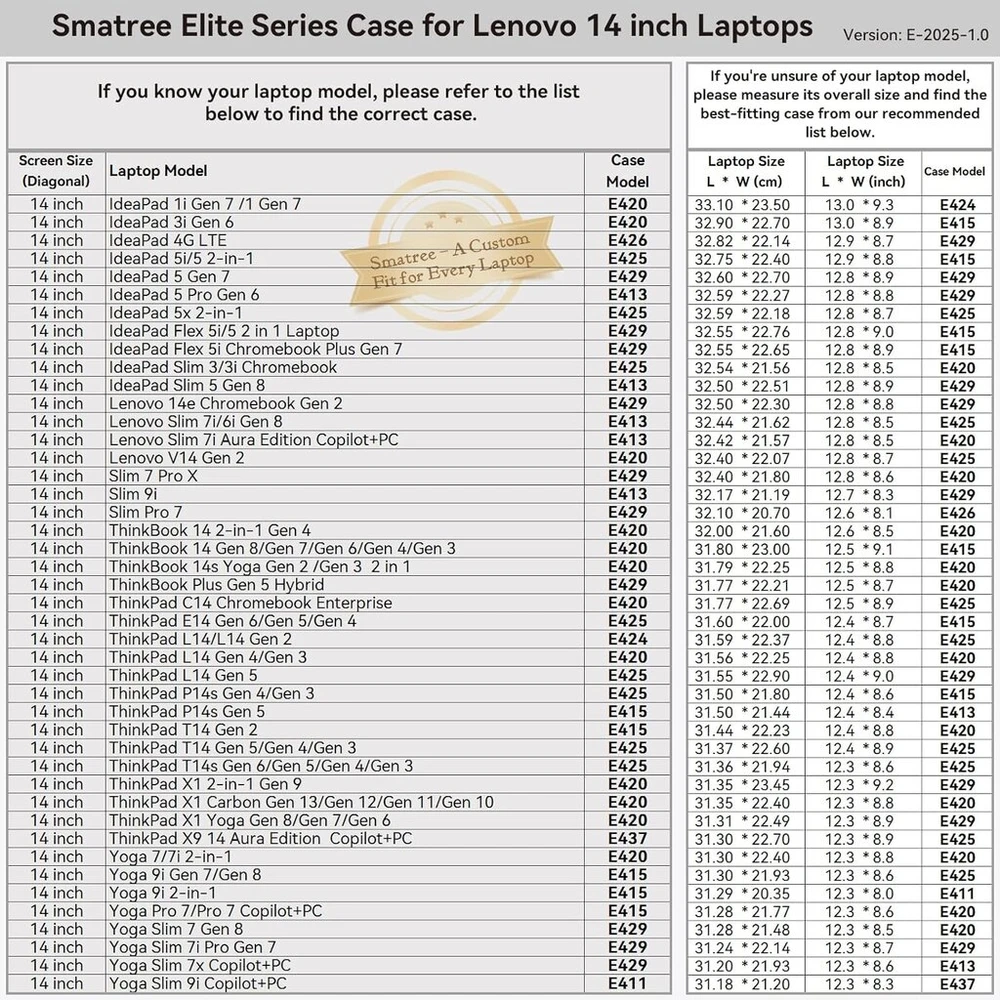 Smatree 14 colių smūgiams atsparus nešiojamojo kompiuterio dėklas, specialiai sukurtas Lenovo Yoga Slim 7x Copilot+pc/yoga Slim 7 Gen 8/yoga Pro 7, Yoga 9i 2 in 1/gen 7/gen 8, 14e Chromebook Gen 2, Ideapad Slim 3 Chromebook (e415)