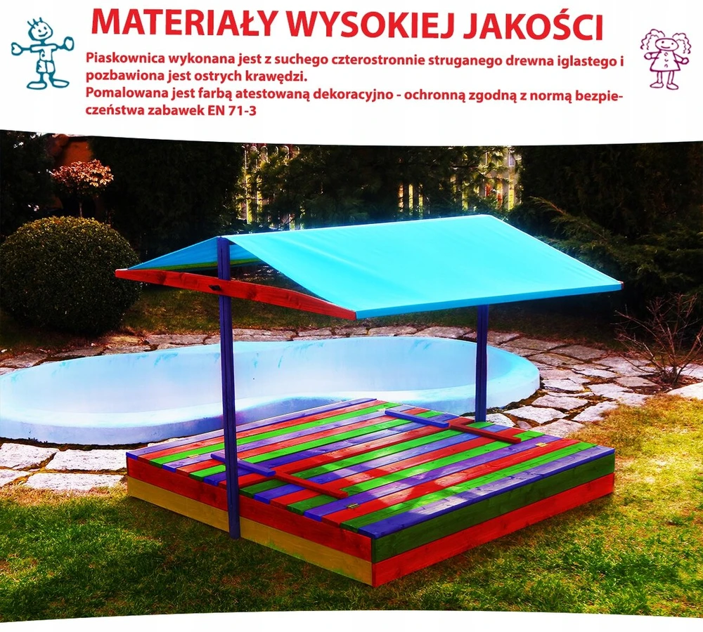 Smėlio dėžė su suoliukais ir stogeliu vaikams, kamuolys