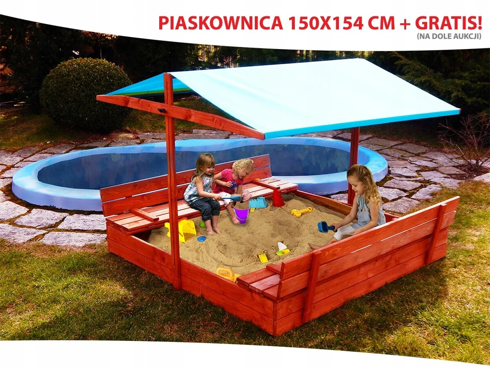 Smėlio dėžė su suoliukais ir stogeliu vaikams, kamuolys