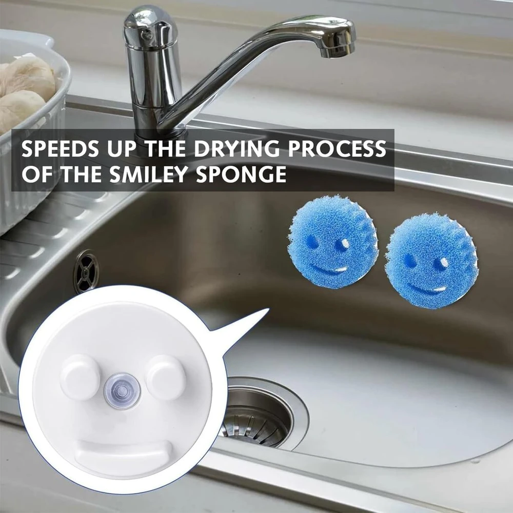 Smiley Face indų plovimo kempinės laikiklis, šveitimo kempinės laikiklis, laikiklis su siurbtuku kriauklei, virtuvinis kempinės laikiklis, laikiklis šveitikliams Daddy Mommy kriauklės organizavimui (kempinės nepridedamos)